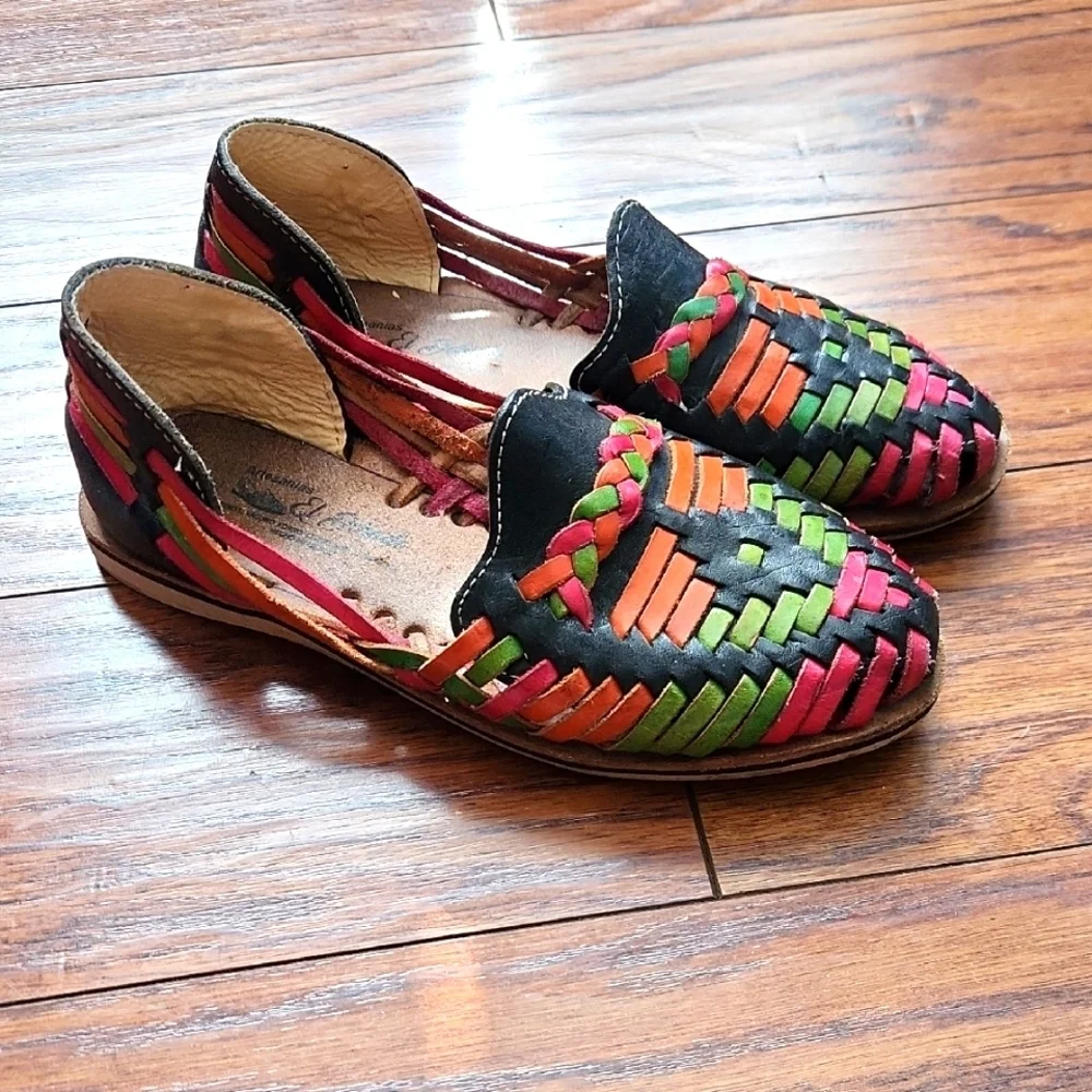 Huarache Multicolor Leather Flats - Picture 1 of 5